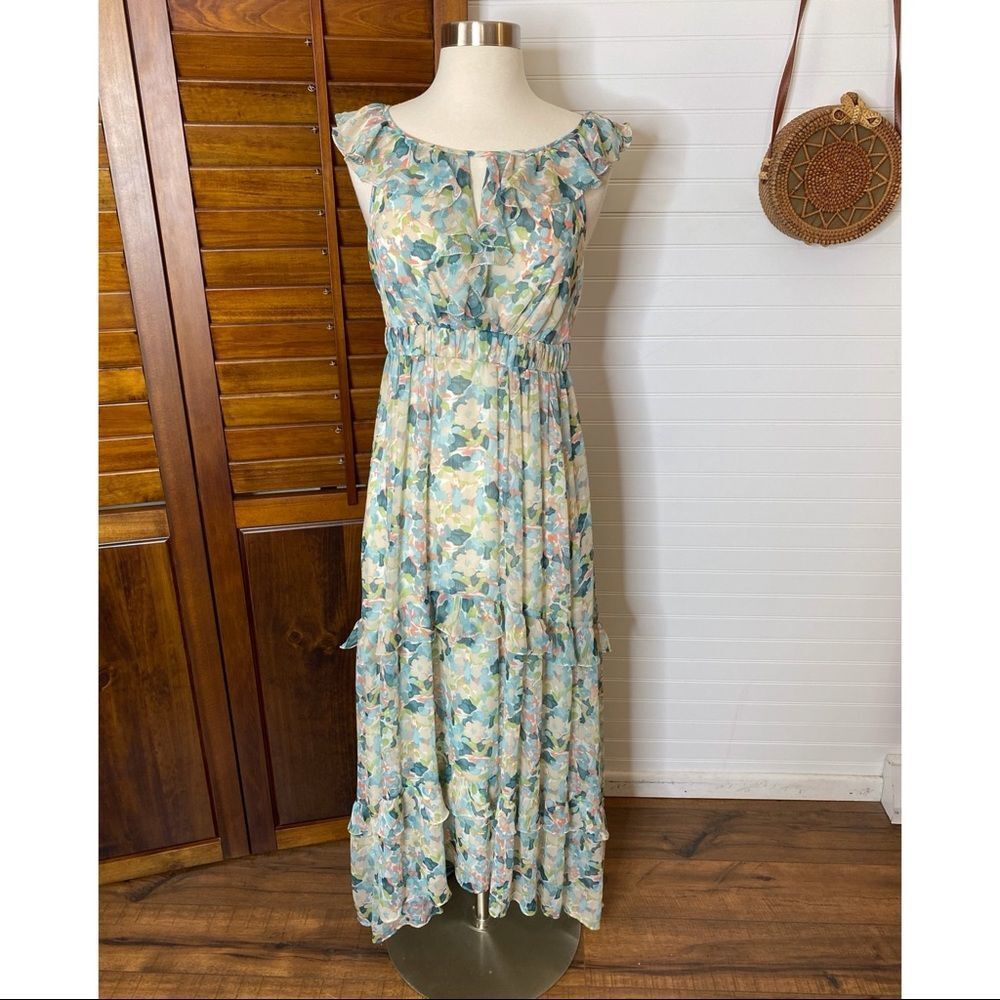 Chelsea & Violet The Getaway Floral Pastel Ruffle Maxi Dress NWT Size Large